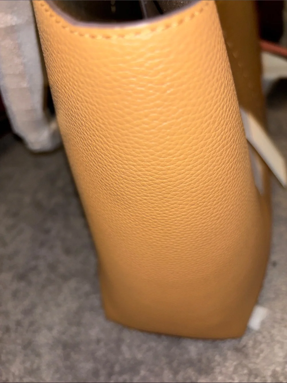 Tory Burch Camel Tan Pebbled Leather Tote with Logo